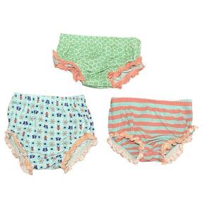 Matilda Jane 3 pairs of Diaper Cover Bloomers Coral Peach Blue Green 6-12 months